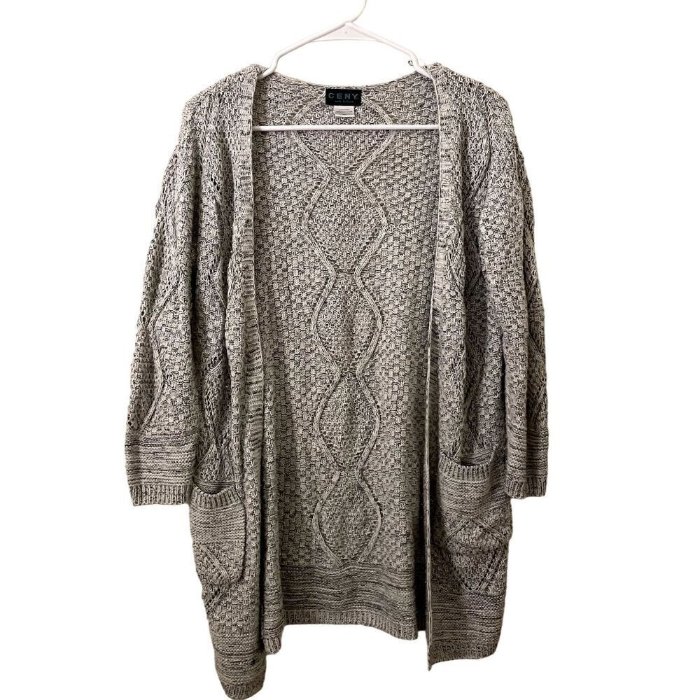 Ceny gray 3/4 sleeve cable knit cardigan pockets comfortable warm winter fall